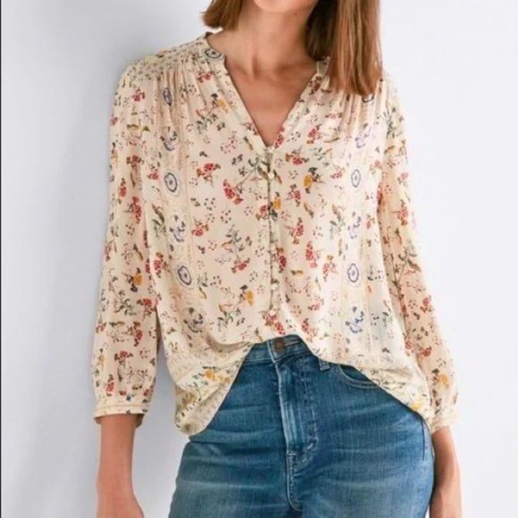 Lucky Brand Tops - Lucky Brand Floral Border Print Peasant Top